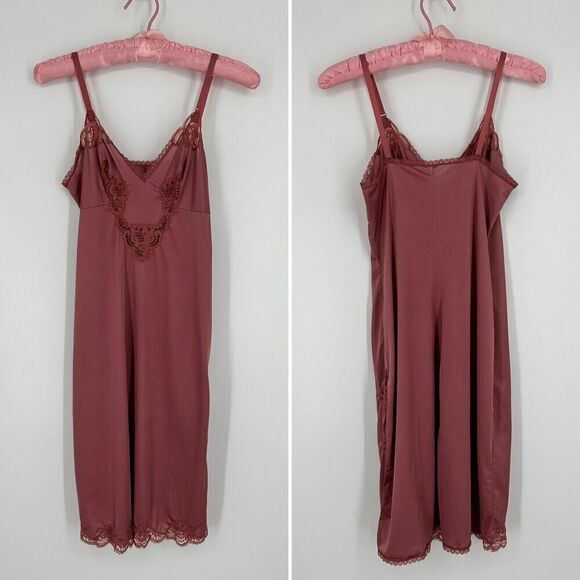 Vintage Charnos Full Slip Lace Satin Nylon Mauve Pink Women’s Size UK 12 Bust 32 - Picture 1 of 11